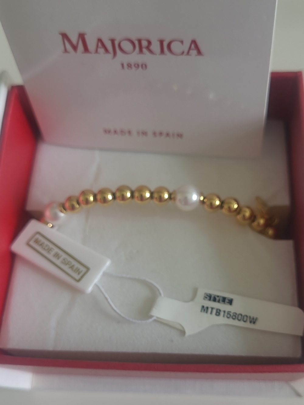 Majorica Gold toned Beaded Bracelet with two Pearl Accents